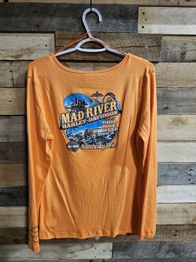 Harley Davidson Orange Long Sleeve Mad River Graphic Tee